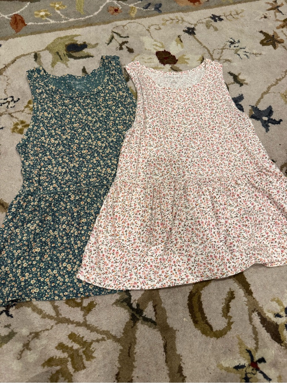 American Eagle Outfitters Floral Tank Duo - Teal and White Medium